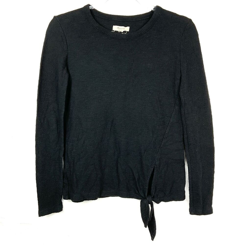 Madewell XXS Black Textured Side Tie Long Sleeve Top 2XS